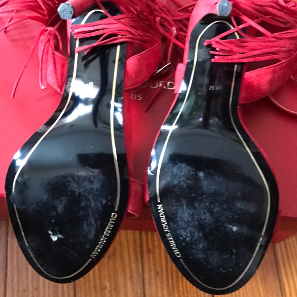 Charles Jourdan Boa red fringe suede sandals heels - Picture 4 of 5